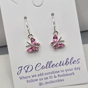 Swarovski Crystal Elements Silver Butterfly Earrings Pink 1 inch Prom Bridal
